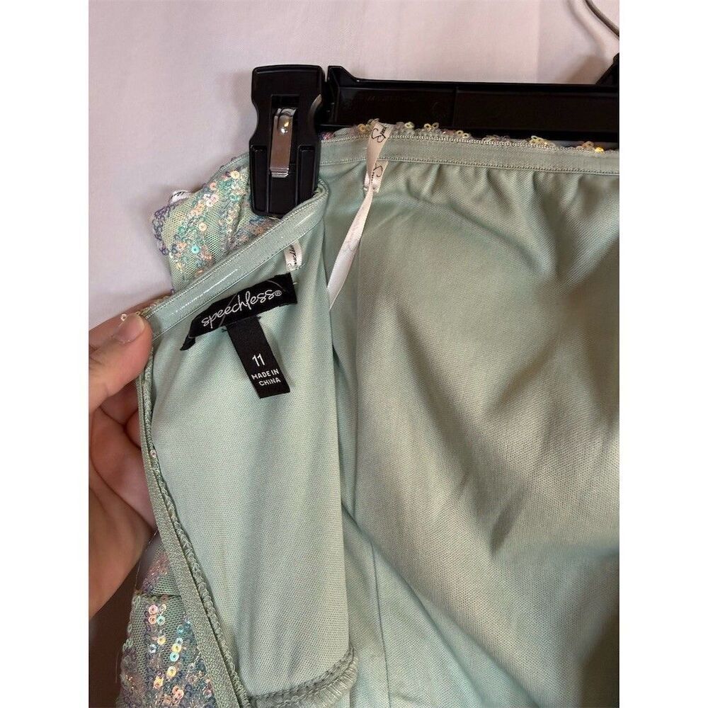 Speechless Womens Strapless Gown Size 11 Mint Green Sequin Maxi Prom Formal - Picture 9 of 11